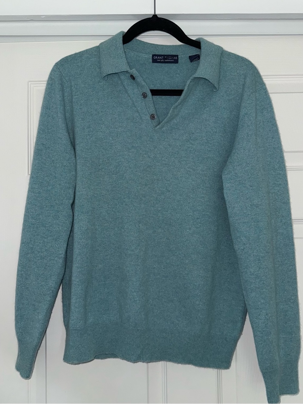 Grant Thomas Men’s Teal Polo Collar 100% Cashmere Sweater - S